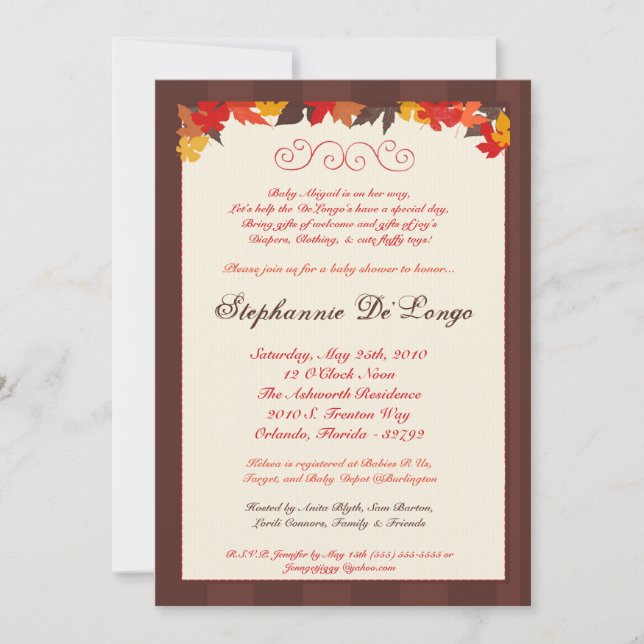5x7 Autumn Fall Leaves Baby Shower Invitation (Front)