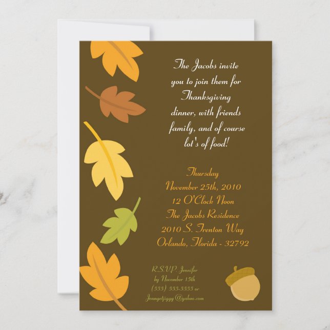 5x7 Autumn Fall Leaves Thanksgiving Invitation (Front)