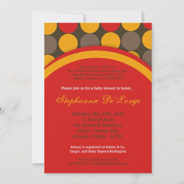 5x7 Autumn Fall Polka Dot Baby Shower Invitation (Front)