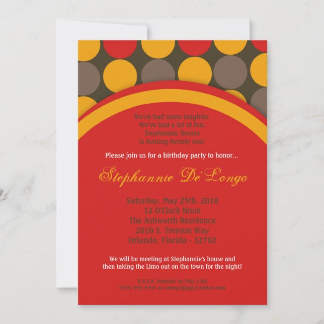 5x7 Autumn Fall Polka Dot Birthday Part Invitation (Front)