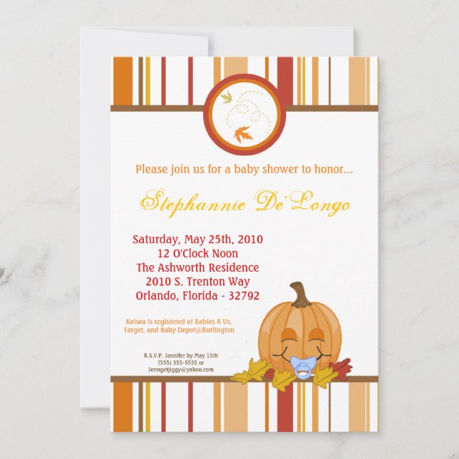 5x7 Autumn Fall Pumpkin Baby Shower Invitation (Front)