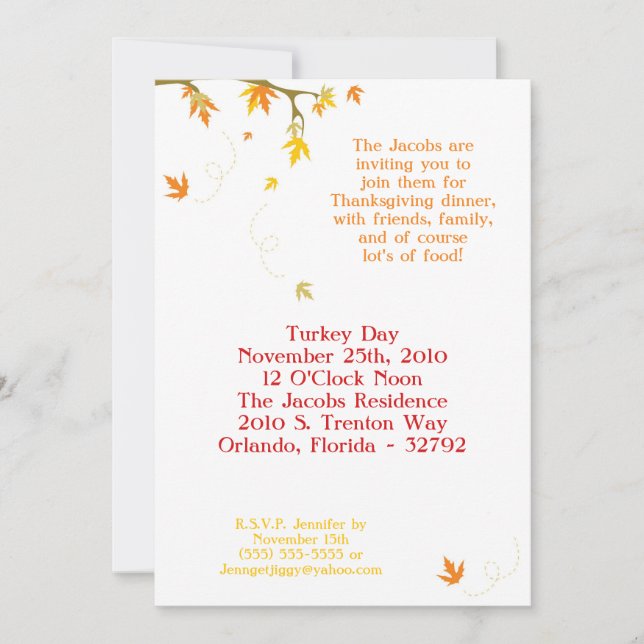 5x7 Autumn Thanksgiving Dinner Party Invitation (Front)