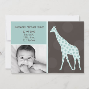 5x7 Baby Boy BlueGiraffe Photo Birth Announcement