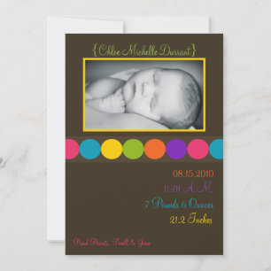 5x7 Baby Girl Brown Polka Photo Birth Announcement