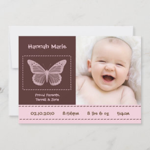 5x7 Baby Girl Butterfly Photo Birth Announcement