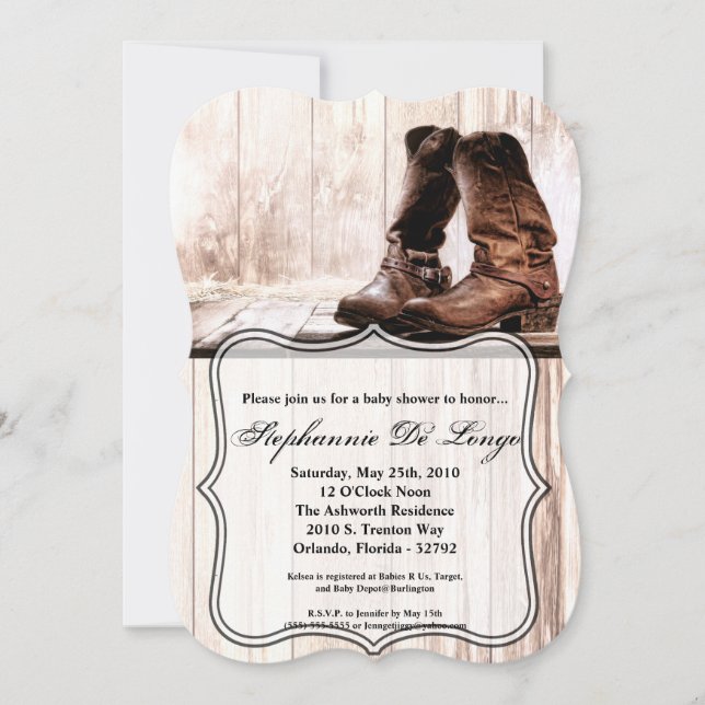 5x7 Baby Shower Invitation boots country rustic we (Front)