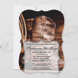 5x7 Baby Shower Invitation Cowboy Boots Barn Wood