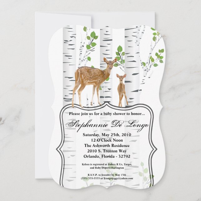 5x7 Baby Shower Invitation Deer Doe Buck Woodland (Front)
