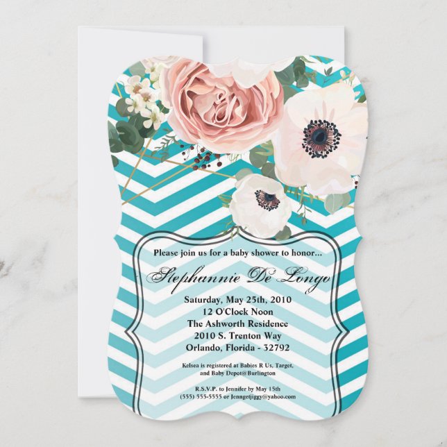 5x7 Baby Shower Invitation Geometric Rose Chevron (Front)