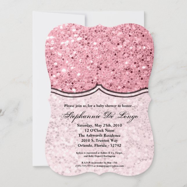 5x7 Baby Shower Invitation Rose Gold Glitter (Front)