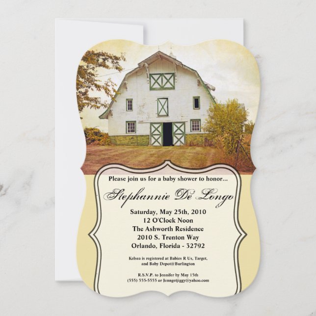 5x7 Baby Shower Invitation Sunset Barn Country Rus (Front)