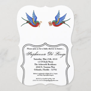5x7 Baby Shower Invitation Traditional Bird Tattoo