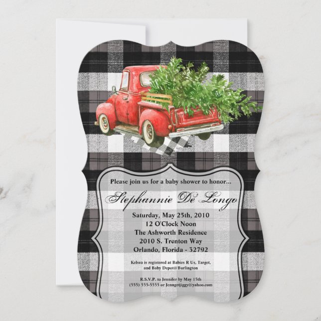 5x7 Baby Shower Invitation XMAS Truck Baffalo Plai (Front)