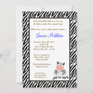 5x7 Baby Zebra Safari Zoo Baby Shower Invitation