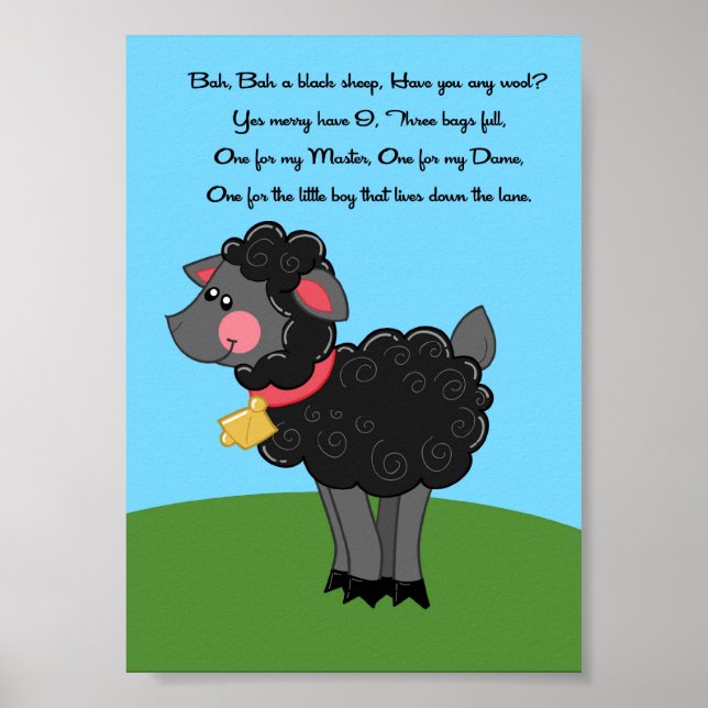 5x7 Bah Bah Black Sheep Rhyme Kids Room Wall Art (Front)