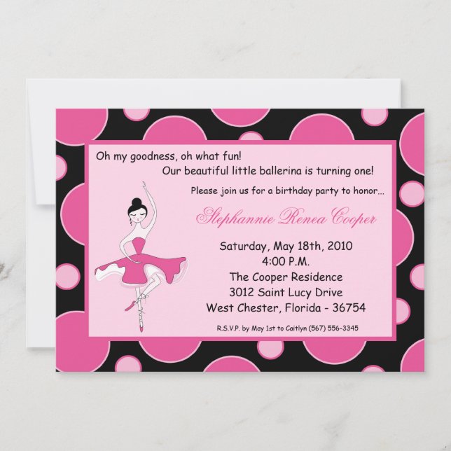 5x7 Ballerina Dance Birthday Party Invitation (Front)