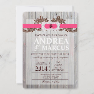 5x7 Barn Wood Diamond Ribbon Wedding Invitation