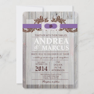 5x7  Barn Wood Diamond Ribbon Wedding Invitation