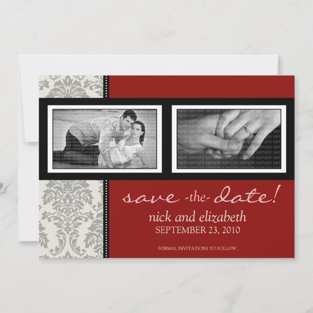 5X7 Baroque Black/Red Two-Photo Save the Date (Front)
