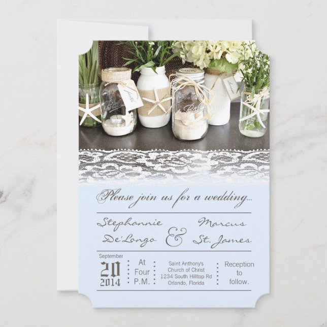 5x7 Beach Sea Ocean Mason Jars Wedding Invitation (Front)