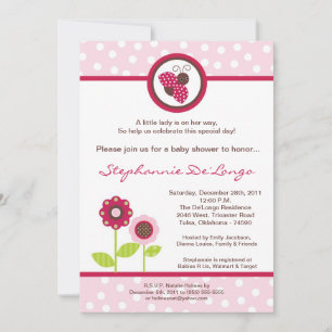 5x7 Berry Garden Lady Bug Baby Shower Invitation