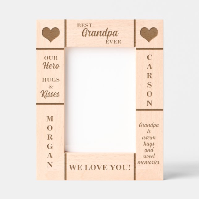 5x7 BEST Grandpa Ever Grandkids Names Etched Frame (Front)