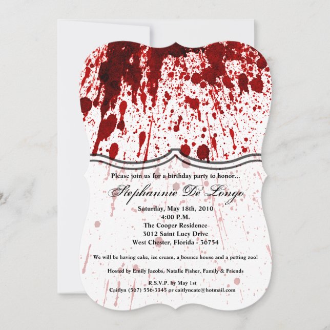 5x7 Birthday Invitation Blood Splatter Vampire Go (Front)