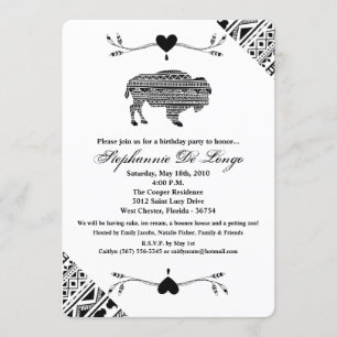 5x7 Birthday Invitation Boho Buffalo Tribal Patter