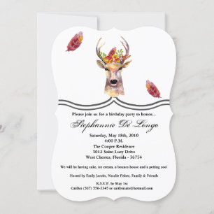 5x7 Birthday Invitation boho deer Buck Head Browni