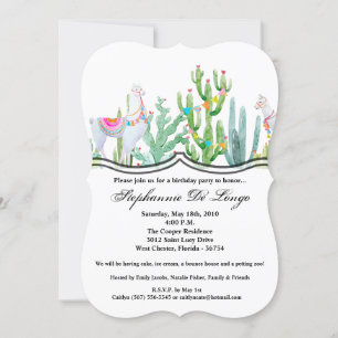 5x7 Birthday Invitation Boho Llama Bohemian Cacti