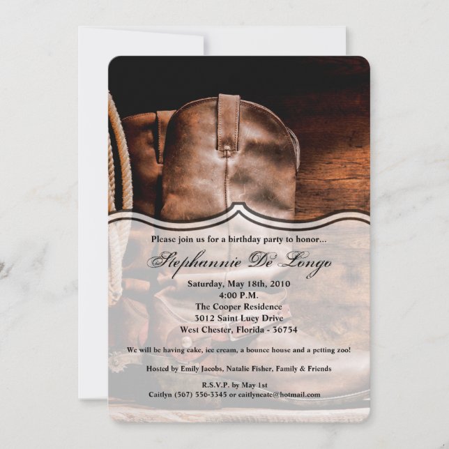5x7 Birthday Invitation Cowboy Boots Barn Wood Rus (Front)