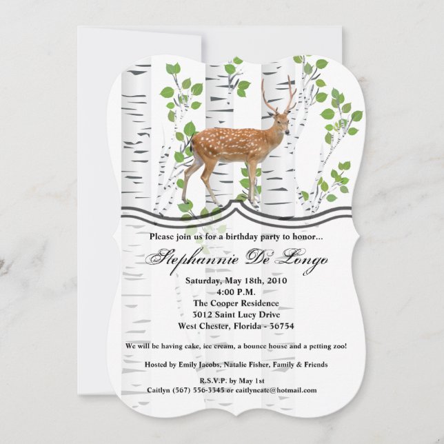 5x7 Birthday Invitation Deer Doe Buck Woodland Hun (Front)