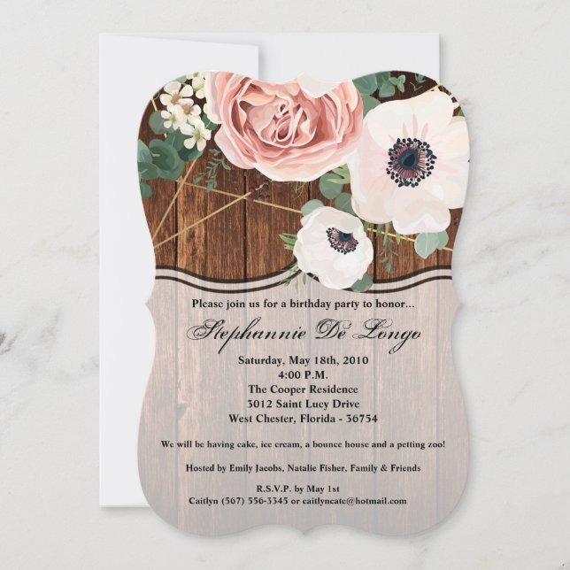 5x7 Birthday Invitation Geometric Garden Rose Barn (Front)