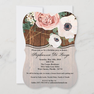 5x7 Birthday Invitation Geometric Garden Rose Barn