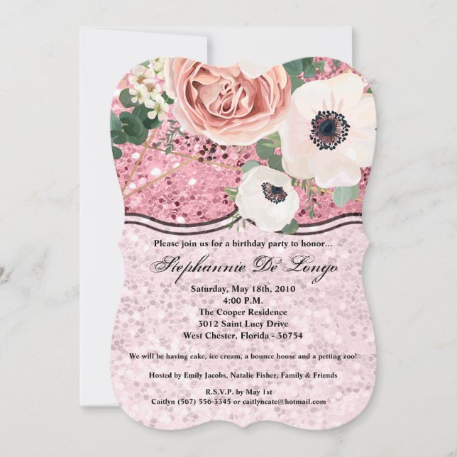 5x7 Birthday Invitation Geometric Garden Rose Gold (Front)