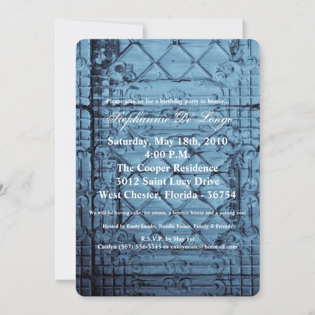 5x7 Birthday Invitation Rustic Tin Panel Ceiling C (Front)