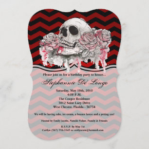 5x7 Birthday Invitation skull Rose goth Chevron re