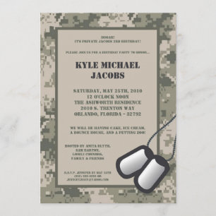 5x7 Birthday Party Invitation ARMY Camo ACU Print