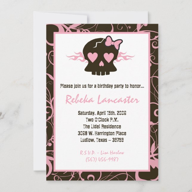 5x7 Birthday Party Invitation - Punk Skull Rock (Front)