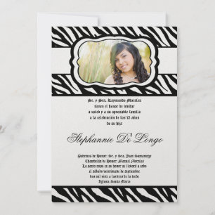 5x7 Blac Zebra Print Patter Quinceanera Invitation