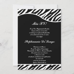 5x7 Black and White Zebra Quinceanera Party Invite