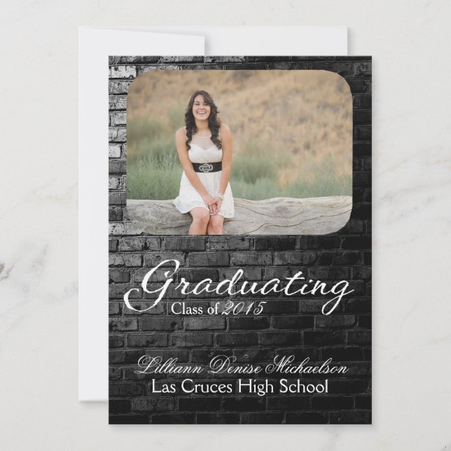5x7 Black Brick Building Wall Senior Announcement (Front)