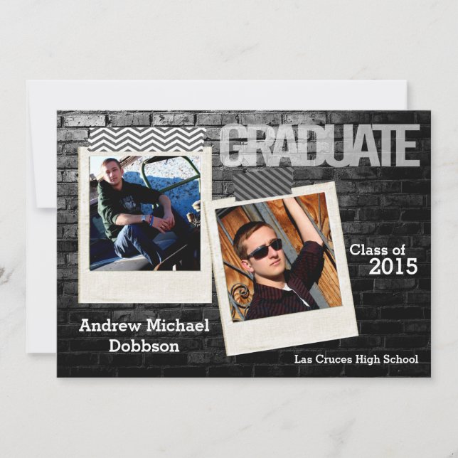 5x7 Black Brick Building Wall Senior Announcement (Front)