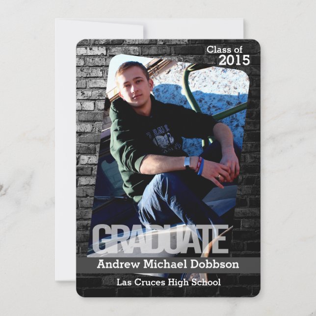 5x7 Black Brick Building Wall Senior Announcement (Front)