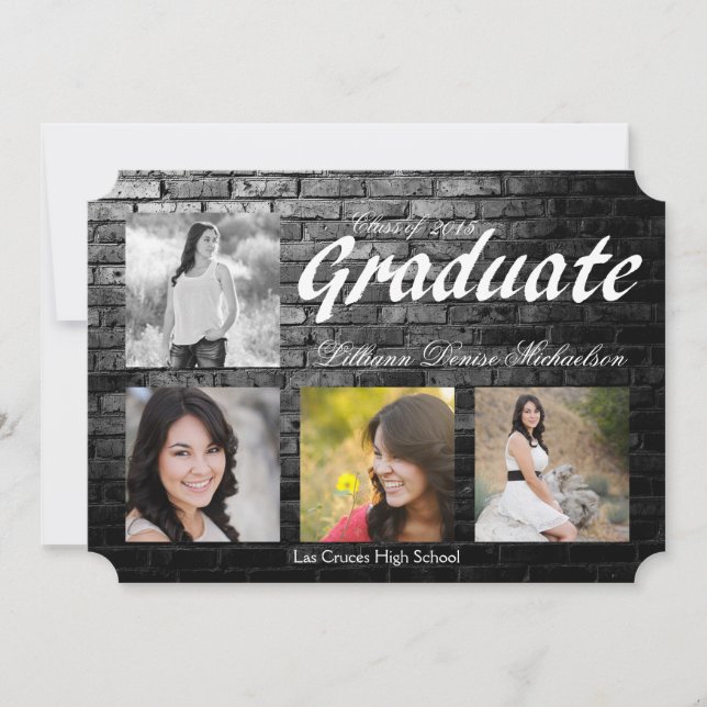 5x7 Black Brick Building Wall Senior Announcement (Front)