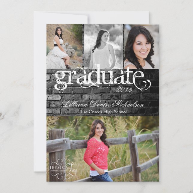 5x7 Black Brick Building Wall Senior Announcement (Front)