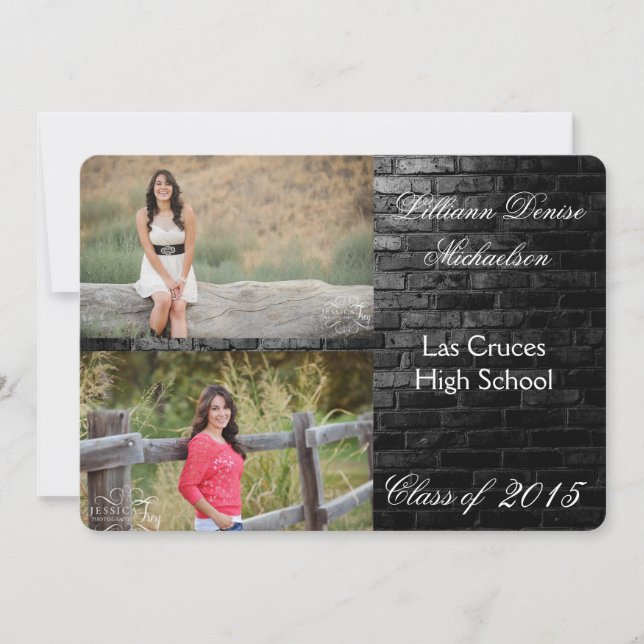 5x7 Black Brick Building Wall Senior Announcement (Front)