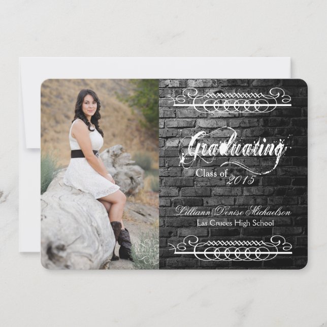 5x7 Black Brick Building Wall Senior Announcement (Front)
