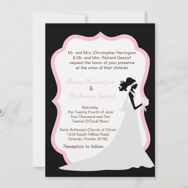 5x7 Black Bride Wedding Invitation (Front)