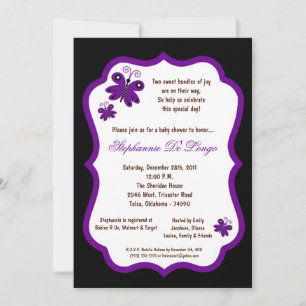 5x7 Black Butterfly Baby Shower Invitation